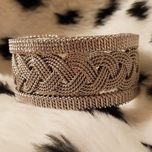 Vtg Silver tone chunky braided heavy cuff bracelet